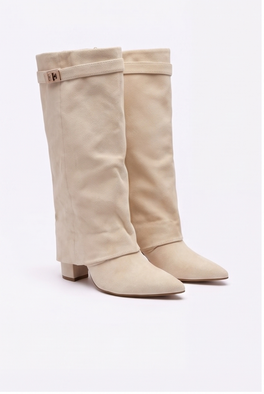 Bottes Ondine coloris Écru - vue de trois quarts, la paire
