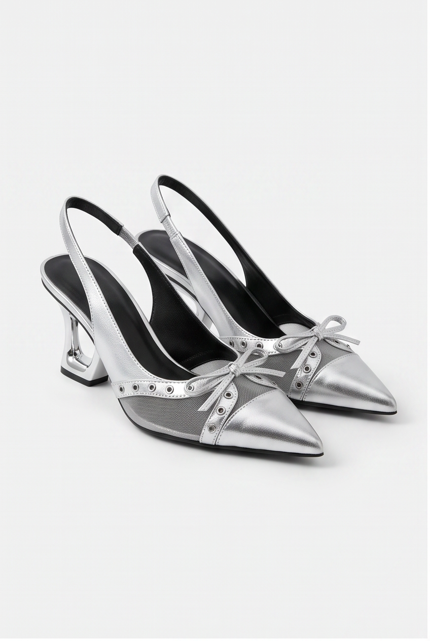 Escarpins Chrome coloris Argent - vue de trois quarts, la paire