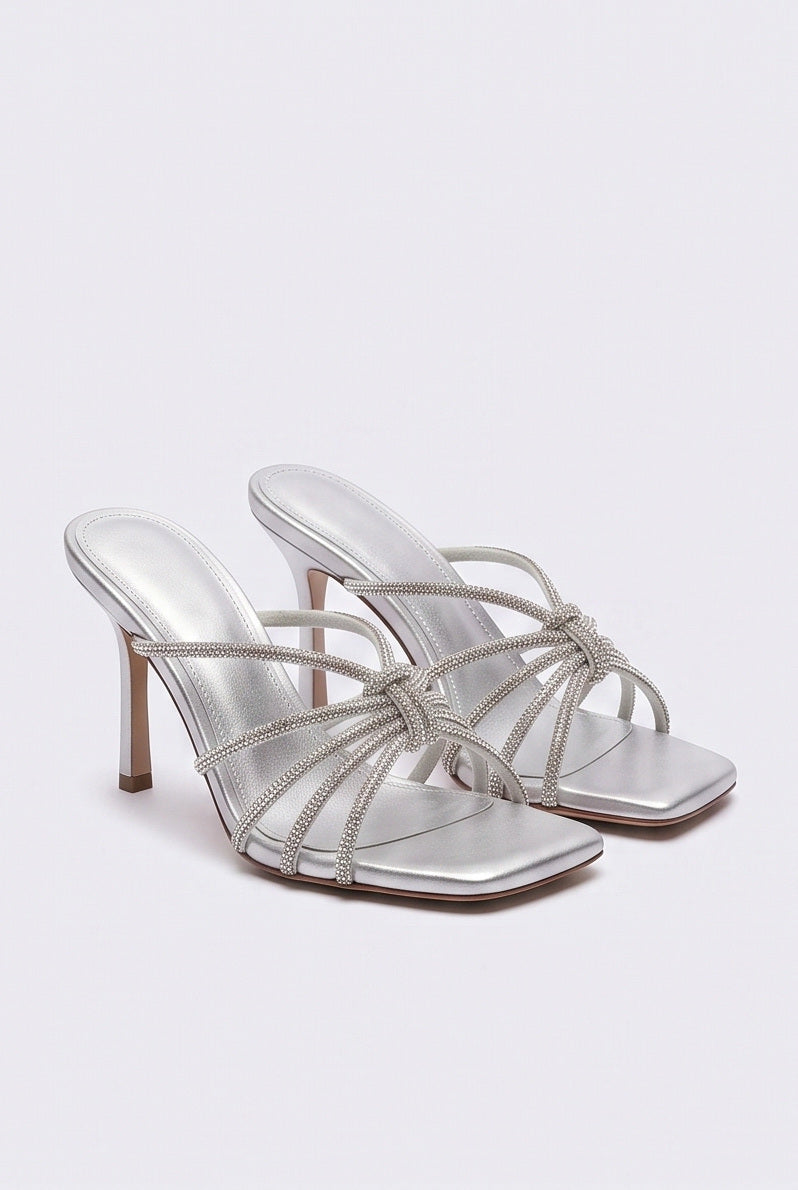 Mules à talon Strass coloris Argent - vue de trois quarts, la paire