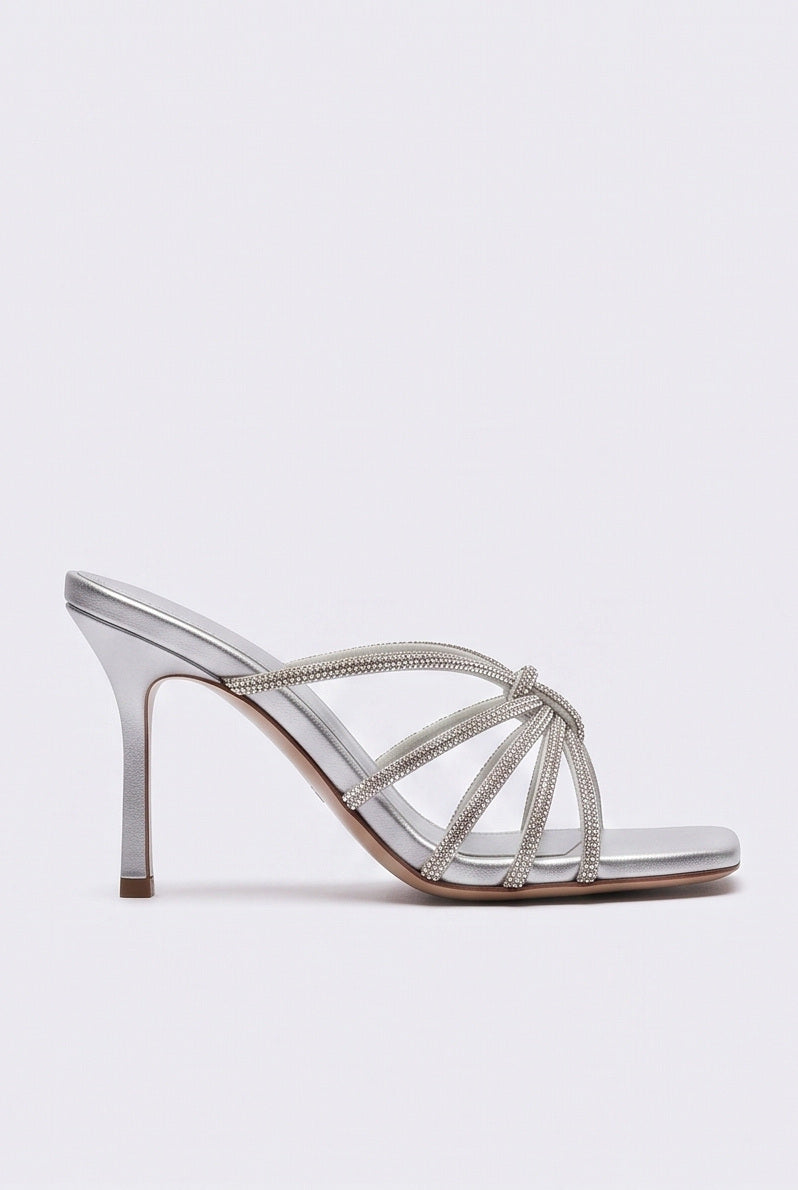 Mules à talon Strass coloris Argent - vue de profil