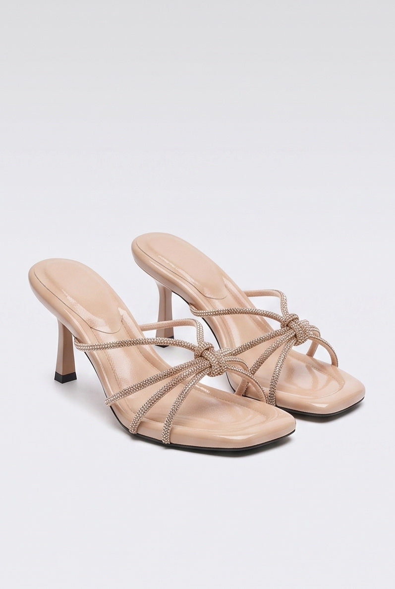 Mules à talon Strass coloris Nude - vue de trois quarts, la paire