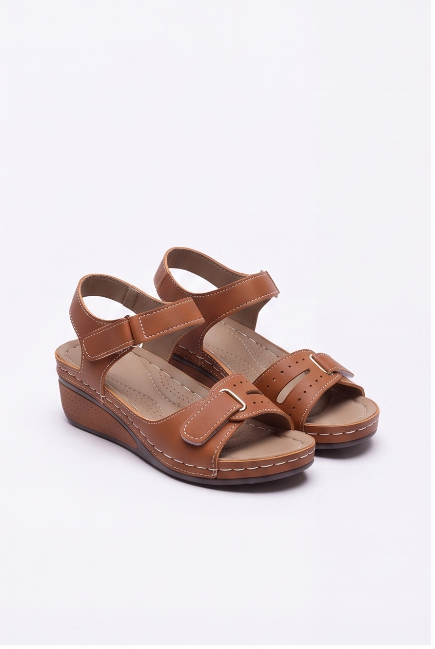 Sandales Sabine coloris Cognac - vue de trois quarts, la paire