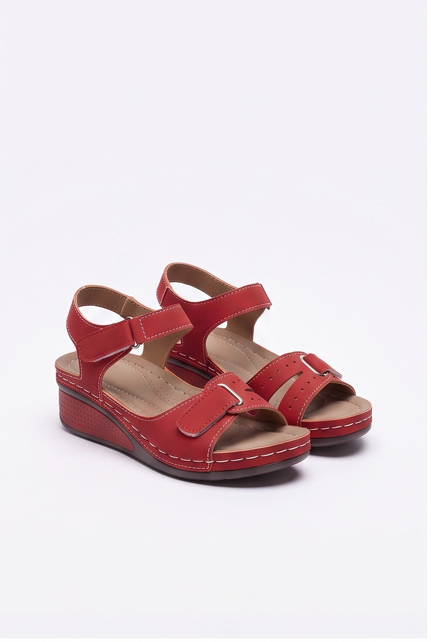 Sandales Sabine coloris Rouge - vue de trois quarts, la paire