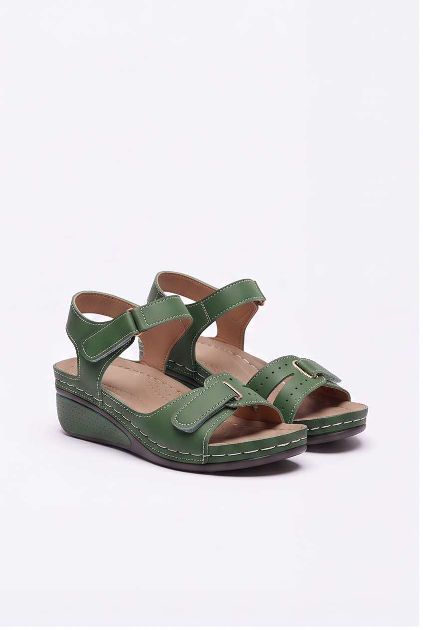 Sandales Sabine coloris Vert kaki - vue de trois quarts, la paire