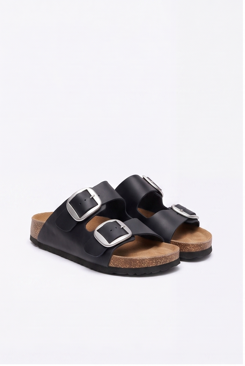 Sandales Sixtine coloris Noir huilé - vue de trois quarts, la paire