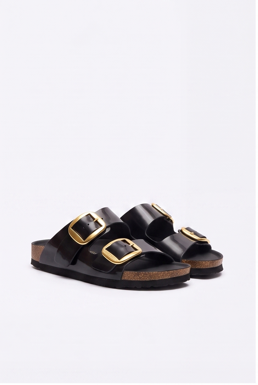 Sandales Sixtine coloris Noir verni - vue de trois quarts, la paire