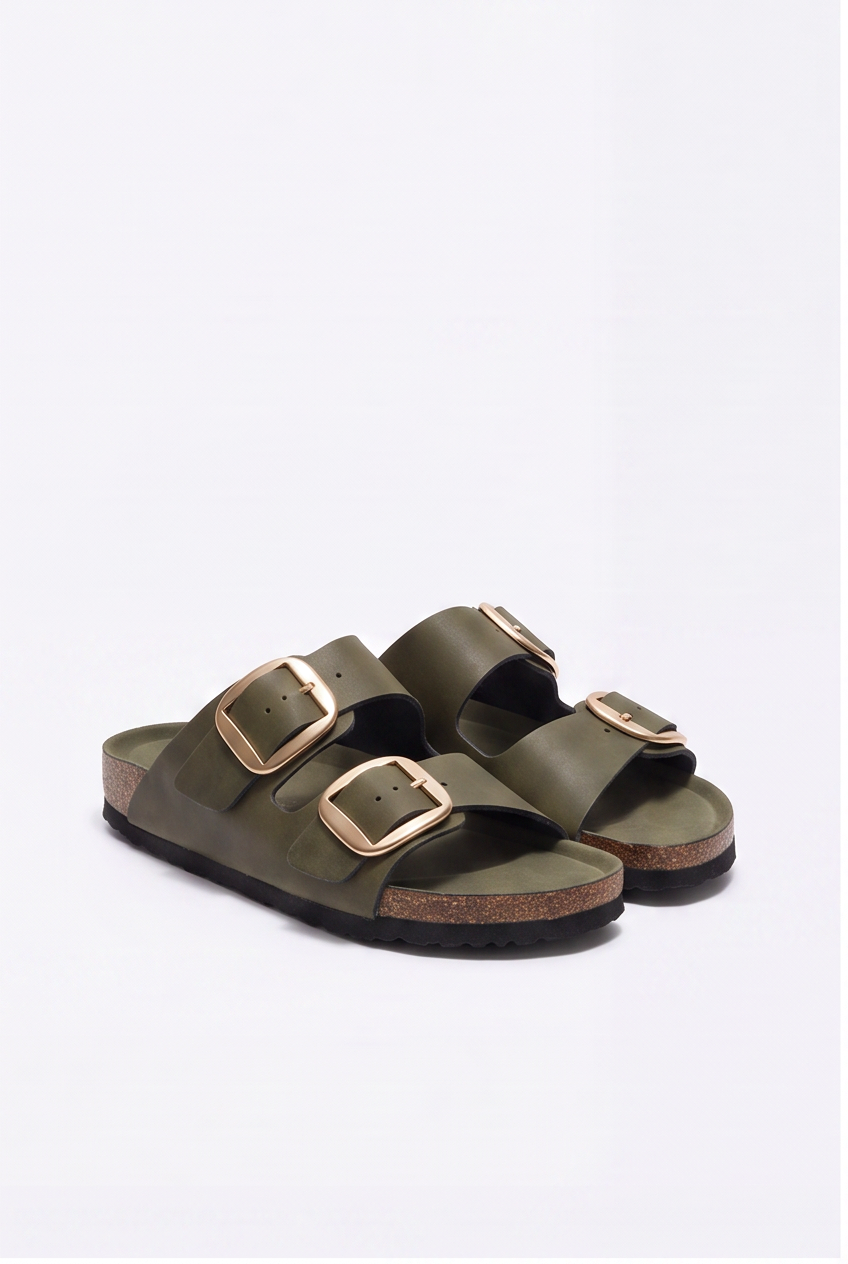 Sandales Sixtine coloris Olive - vue de trois quarts, la paire